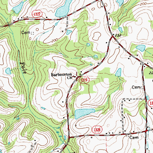 Topographic Map of Barbourton Church, NC