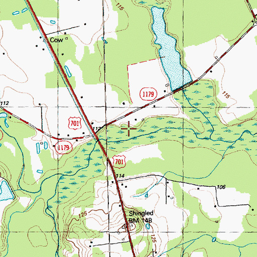 Topographic Map of Barefoot Bridge, NC