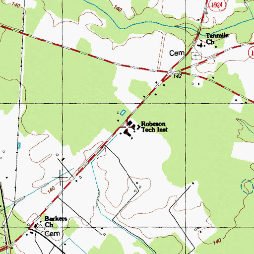Topographic Map of Barker Tenmile School, NC