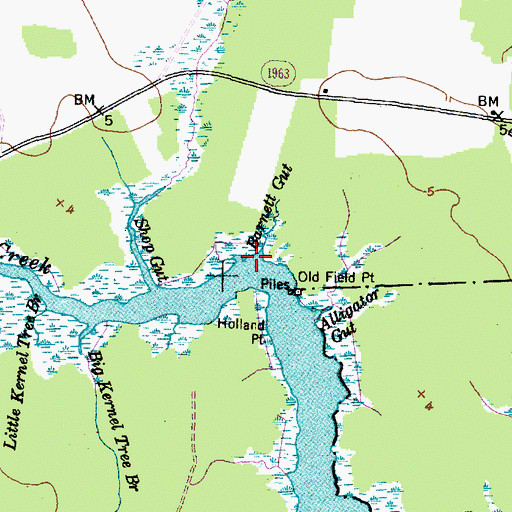 Topographic Map of Barnett Gut, NC