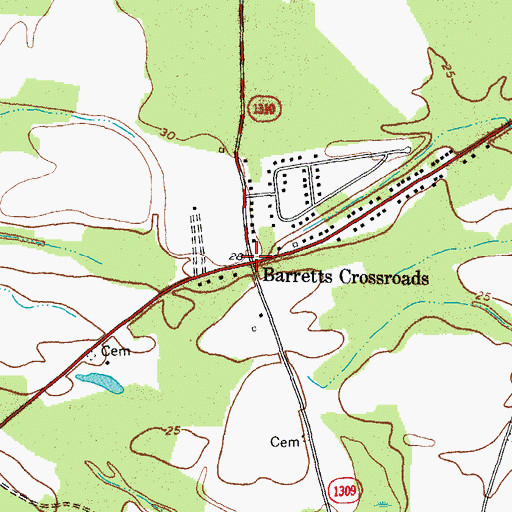 Topographic Map of Barretts Crossroads, NC