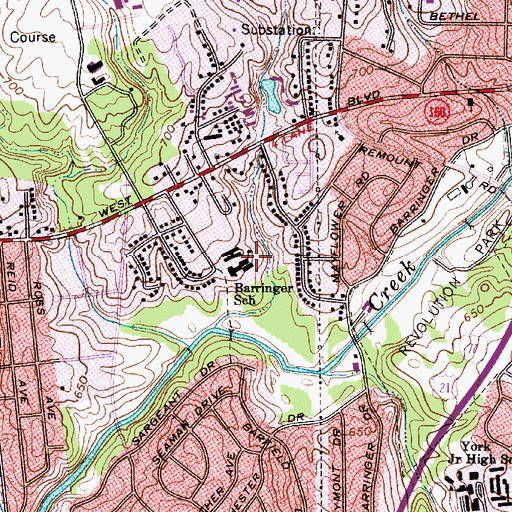 Topographic Map of Barringer Elementary School, NC