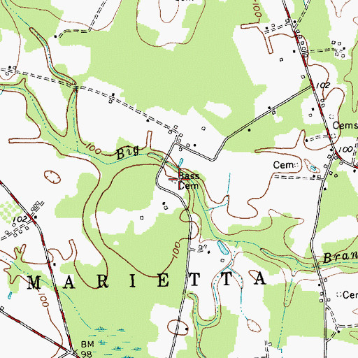 Topographic Map of Bass Cemetery, NC