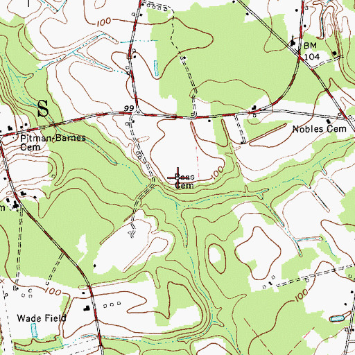 Topographic Map of Bass Cemetery, NC