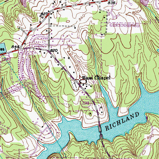 Topographic Map of Bass Chapel, NC