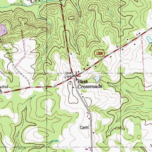 Topographic Map of Bass Crossroads, NC