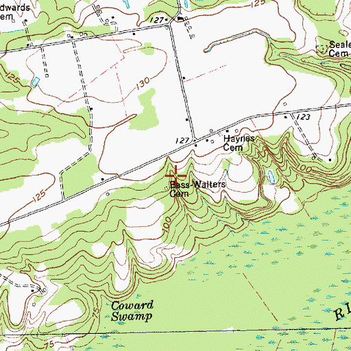 Topographic Map of Bass-Walters Cemetery, NC