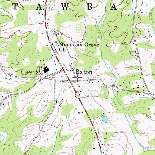 Topographic Map of Baton, NC