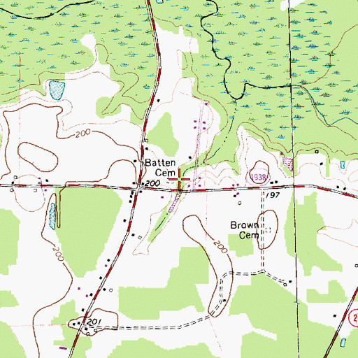 Topographic Map of Batten Cemetery, NC
