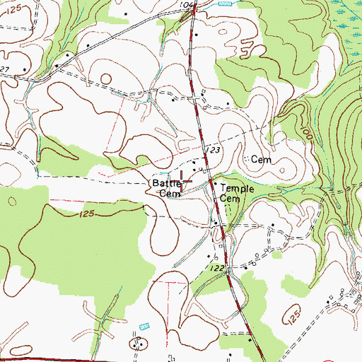 Topographic Map of Battle Cemetery, NC