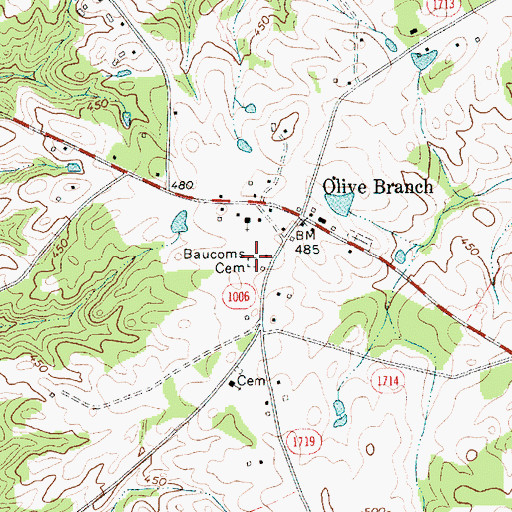 Topographic Map of Baucoms Cemetery, NC