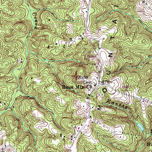 Topographic Map of Baux Mountain, NC