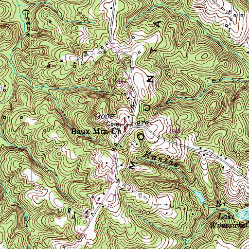 Topographic Map of Baux Mountain Church, NC