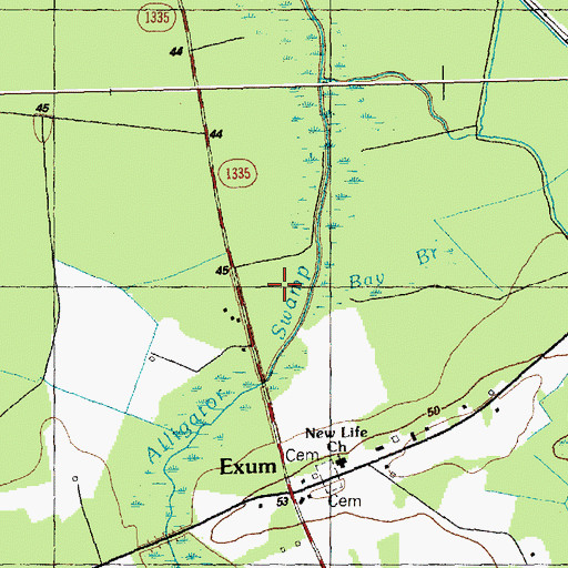 Topographic Map of Bay Branch, NC