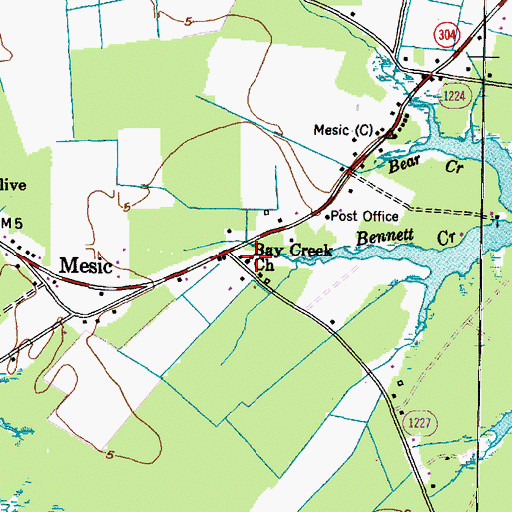 Topographic Map of Bay Creek Church, NC