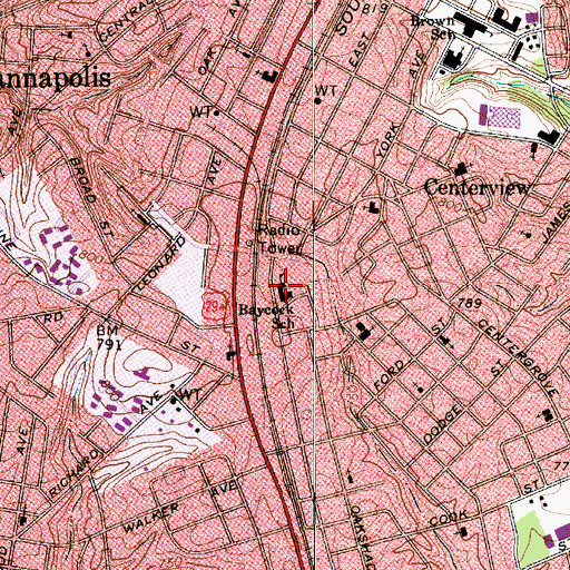 Topographic Map of Baycock School, NC