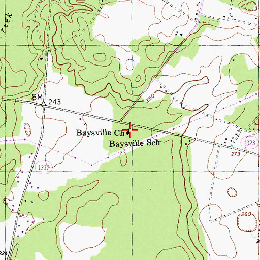 Topographic Map of Baysville Church, NC