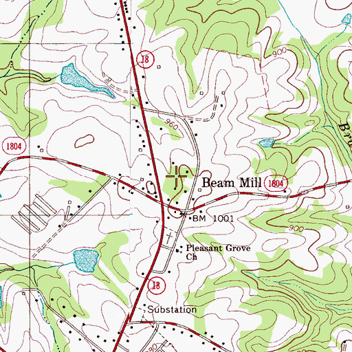Topographic Map of Beam Mill, NC