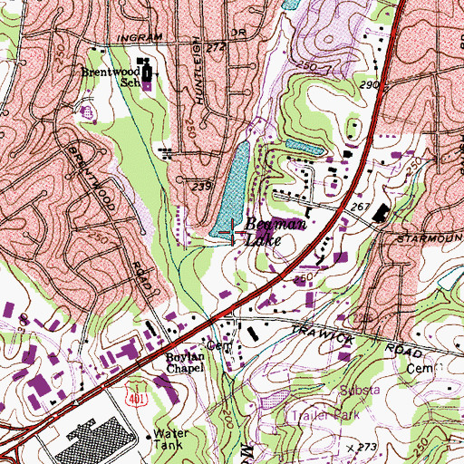 Topographic Map of Beaman Lake, NC