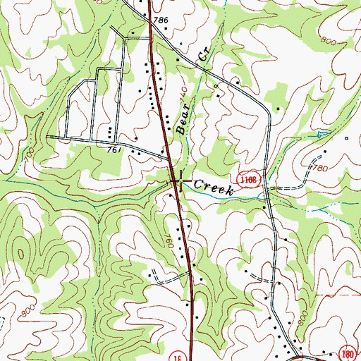 Topographic Map of Bear Creek, NC