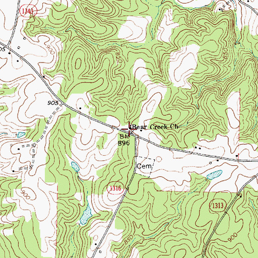 Topographic Map of Bear Creek Church, NC