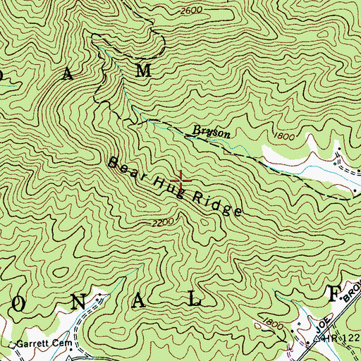 Topographic Map of Bear Hug Ridge, NC