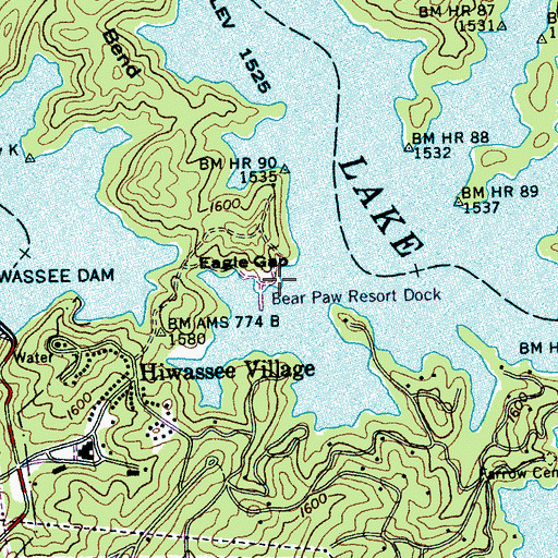 Topographic Map of Bear Paw Resort Dock, NC