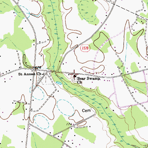 Topographic Map of Bear Swamp Church, NC