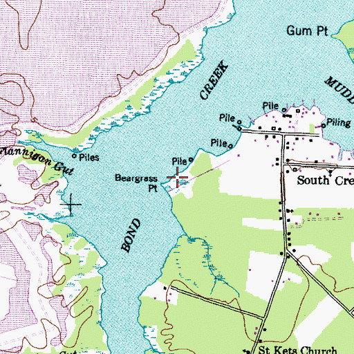 Topographic Map of Beargrass Point, NC