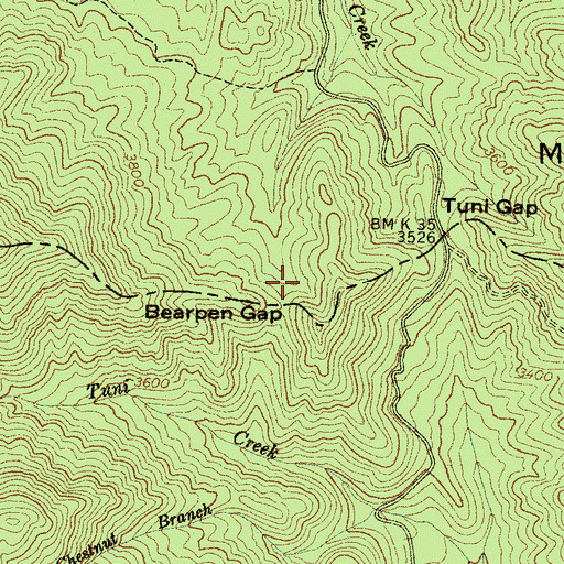 Topographic Map of Bearpen Gap, NC