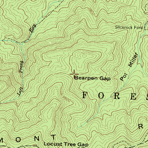 Topographic Map of Bearpen Gap, NC