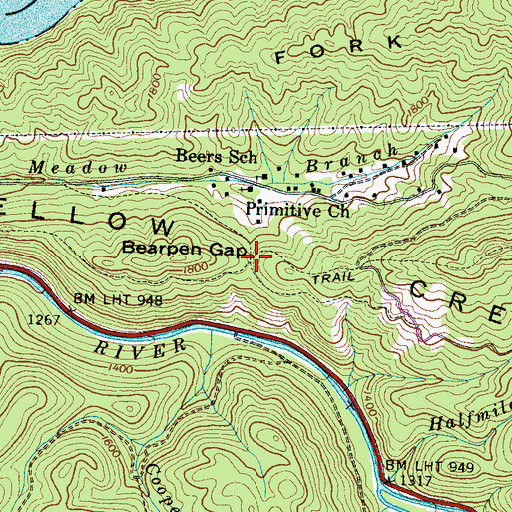 Topographic Map of Bearpen Gap, NC