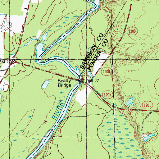 Topographic Map of Beatty Bridge, NC