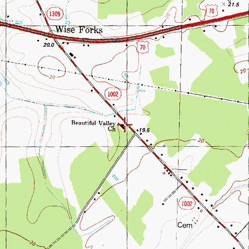 Topographic Map of Beautiful Valley Church, NC