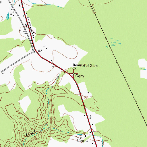 Topographic Map of Beautiful Zion Church, NC
