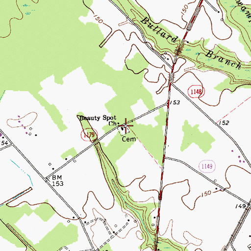 Topographic Map of Beauty Spot Church, NC