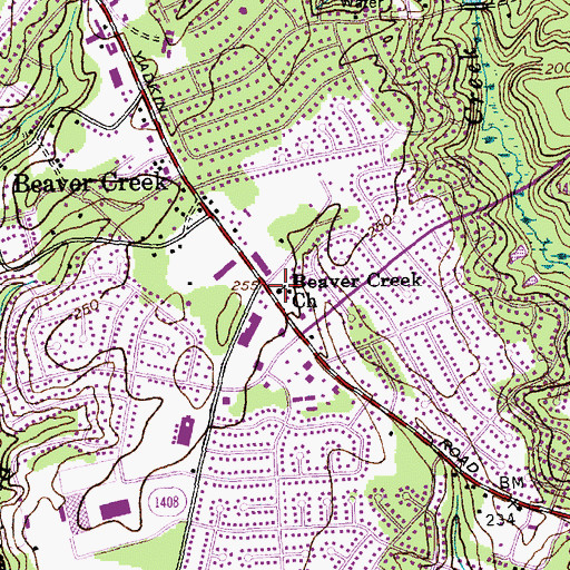 Topographic Map of Beaver Creek Church, NC