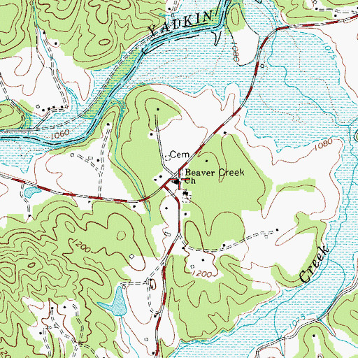 Topographic Map of Beaver Creek Church, NC