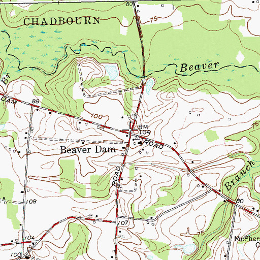 Topographic Map of Beaver Dam, NC