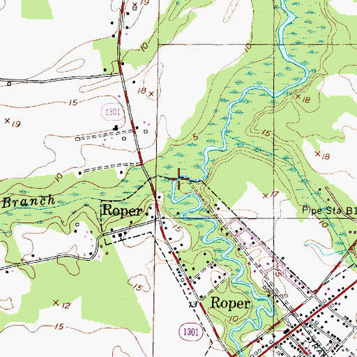 Topographic Map of Beaver Dam Branch, NC