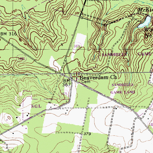 Topographic Map of Beaverdam Church, NC