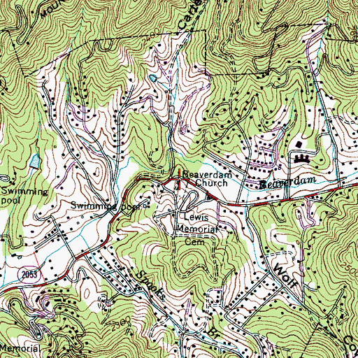 Topographic Map of Beaverdam Church, NC