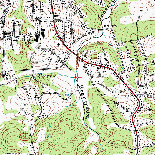 Topographic Map of Beaverdam Creek, NC