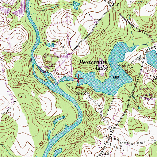 Topographic Map of Beaverdam Lake, NC