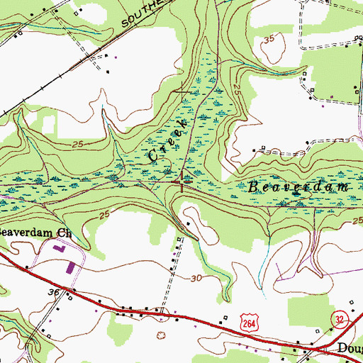 Topographic Map of Beaverdam Swamp, NC