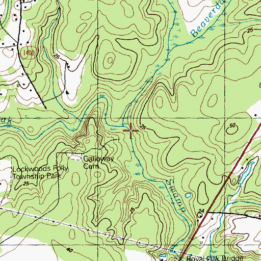 Topographic Map of Beaverdam Swamp, NC