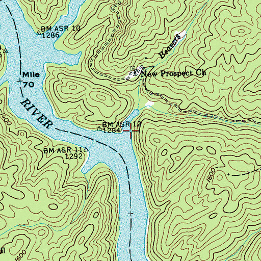 Topographic Map of Beavers Branch, NC