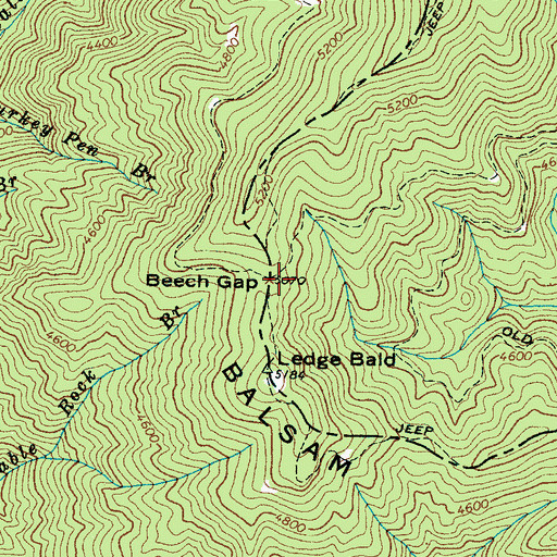 Topographic Map of Beech Gap, NC
