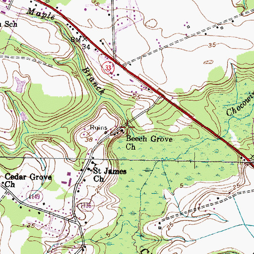 Topographic Map of Beech Grove Church, NC