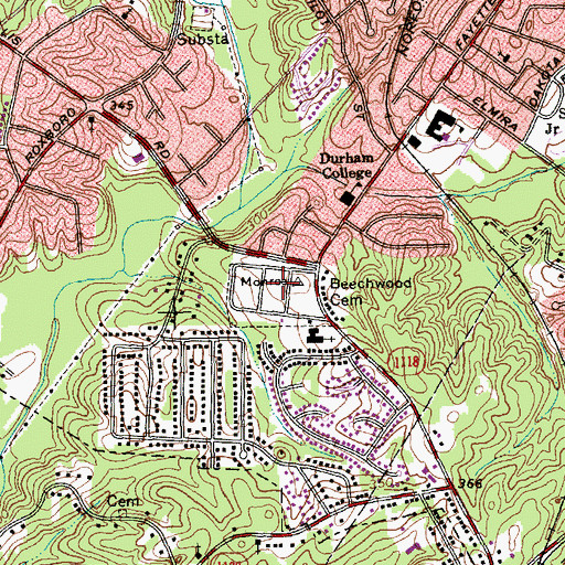 Topographic Map of Beechwood Cemetery, NC